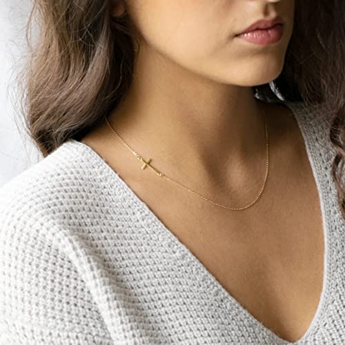 VIROMY Gold Cross Necklace for Women 14K Gold Plated Cute Sidways Cross Pendant Choker Necklaces Simple Trendy Everyday Jewelry for Women - style: Sideways Cross-44CM-Gold