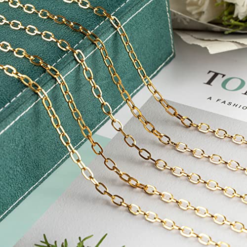 UMAOKANG 16.4 Feet Gold Plated Link Chain for Jewelry Making Stainless Steel Paperclip Chain Bulk with Jump Rings Lobster Clasps for Jewelry Bracelet Necklace Choker Making Supplies - color: Gold Square