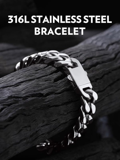 Bandmax Mens Hip Hop Cuban Link Bracelets 5/7/9/12MM Stainless Steel Miami Curb Chain Bracelet Silver/Gold Plated/Black Wristlet Chains for Men 7"-9" - color: 10 12MM-Steel