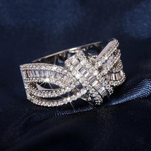 PAVOOI 14K Gold Plated X Ring Simulated Diamond CZ Criss Cross Ring for Women Juude Jewelers Silver Rose Gold Braided Wrap Knot Style Promise Statement Cocktail Party Ring(Silver.G-US Code-6) - color: SILVER.G, size: (US Code-6)
