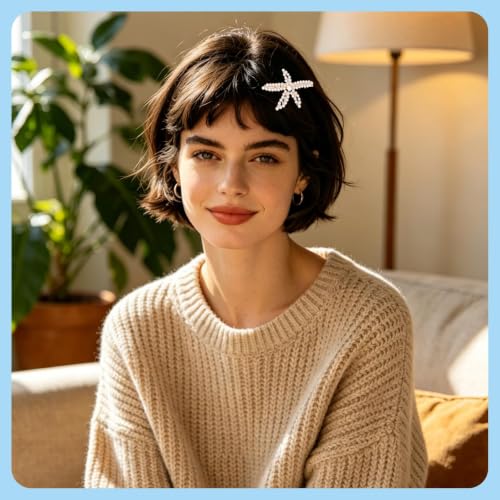 3PCS Starfish Hair Clips for Women Sparkly Crystal Pearl Hair Barrettes Gold Tone Ocean Themed Hair Accessories for Beach, Summer Vacation, Costume Party, Daily Wear
