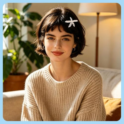 3PCS Starfish Hair Clips for Women Sparkly Crystal Pearl Hair Barrettes Gold Tone Ocean Themed Hair Accessories for Beach, Summer Vacation, Costume Party, Daily Wear