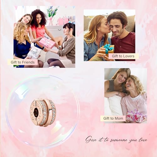 Clip Stopper Spacer Charms for Bracelets Necklaces, Compatible with Pandora,Jewery Making DIY - style: Sparkling Pavé Lines Clip 14K Rose Gold Plated