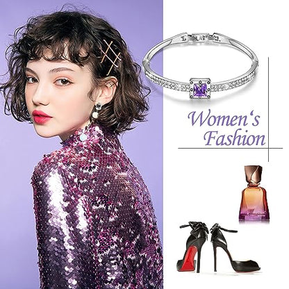 Fasion Jewelry Spiritual Guidance Bangle Bracelets For Women 18K Gold Plating Adjustable Bracelets with Crystal for Wife Girlfriend or Mothers, - color: White Gold Purple