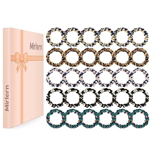 30 Pcs Small Scrunchies No Damage Hair Ties for Women | Hair Accessories Ponytail Holders, Elastic Soft Rubber Bands for Thick Thin Hair (Leopard Print) - color: Leopard Print
