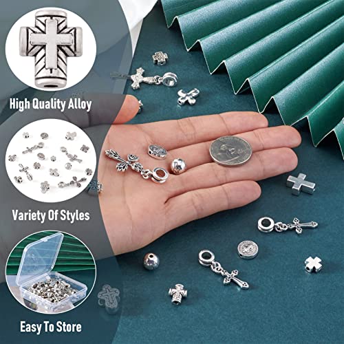 Craftdady 70pcs Tibetan Silver Crucifix Cross Beads Metal Cross Spacer Charms for Jewelry Crafts Making Hole: 1-2mm - color: 14 Style, 70pcs, Antique Silver