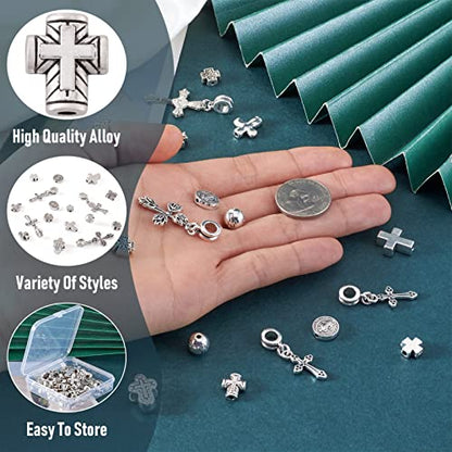 Craftdady 70pcs Tibetan Silver Crucifix Cross Beads Metal Cross Spacer Charms for Jewelry Crafts Making Hole: 1-2mm - color: 14 Style, 70pcs, Antique Silver