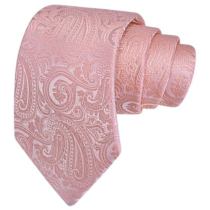 GUSLESON 3.15"（8cm） Mens Tie and Lapel Pin Paisley Necktie Hankerchief Cufflinks Set for Men - color: Rose Gold