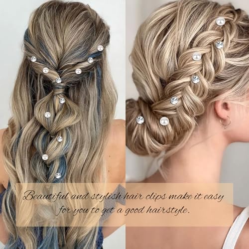 YISSION 40 Pcs Mini Rhinestone Hair Clips Tiny Pearl Hair Clips Decorative Hair Clips Sparkly Crystal Hair Pins Silver White Hair Clips Wedding Bridal Hair Accessories for Girls Women