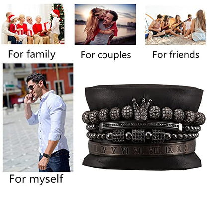 Mens Bracelet Beaded Bracelets Micro Pave Zircon Bracelets for Men Women Bracelets for Men Stainless Steel Cuff Bangle - color: black