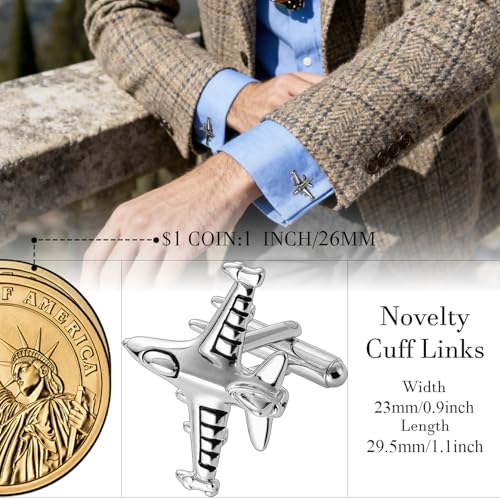 HAWSON Various Unique Cuff Links Mens, Animal/Tactical/Music/Holiday/Cufflinks, Themed Wedding Dinner Party Gift Suit Accessories - style: Airplane 1
