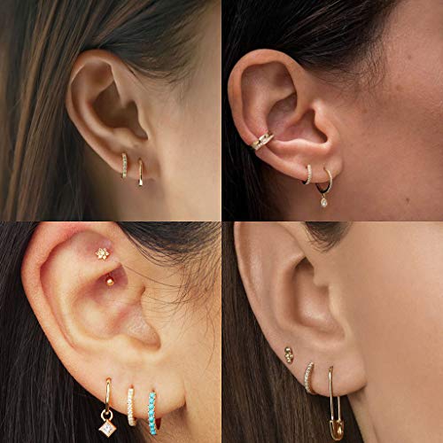 Silver Hoop Earrings for Women, 3 Pairs Small Sterling Silver Huggie Earrings | Tiny Cubic Zirconia Cartilage Cuff Earrings Hoop Piercing Jewellery for Men Teens (8mm/10mm/12mm) - color: 3 Pairs(8mm*3)-Silver/Gold/Rose gold