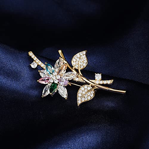 Brooches for Women, Shiny Cubic Zirconia Brooch Pins for Women Fashion Brooch Pin Broach Jewelry Gift - color: Floral Branch