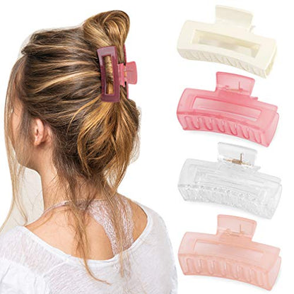 Canitor Hair Clips Set of 4: Pink Rectangular Acrylic Banana Non-slip Medium Claw Jaw Clips for Thin Hair, Y2K Hair Accessories - color: Jelly light pink, jelly rose red, milky white, transparent