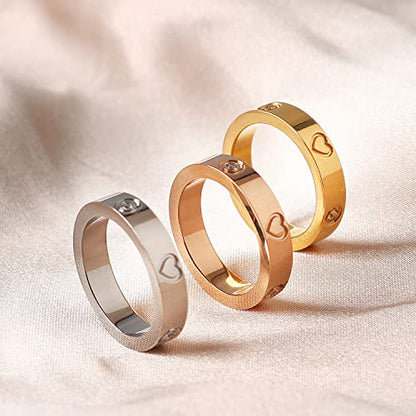 3PCS Love Friendship Ring Gold Ring Sets for Women Stainless Steel Wedding Statement Thumb Ring 18K Gold Silver Rose Plated Cubic Zirconia Rings Jewelry Gifts for Her - color: Silver