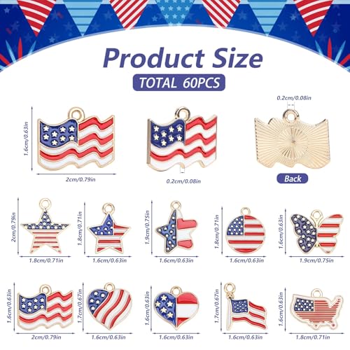 60Pcs Patriotic Charms, American Flag Charms for Jewelry Making - style: Patriotic Style