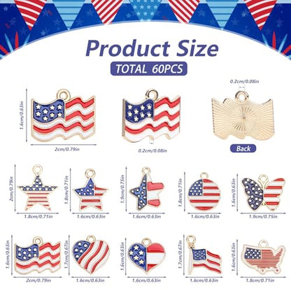 60Pcs Patriotic Charms, American Flag Charms for Jewelry Making - style: Patriotic Style