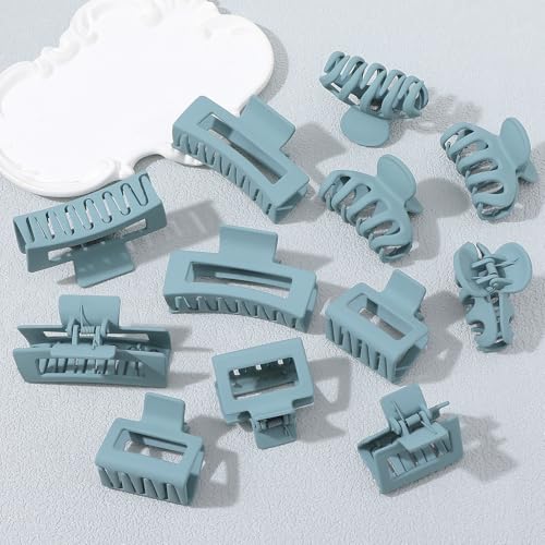 Small Medium Claw Clips for Women, 3 Styles Hair Clips for Thick and Thin Hair, Non-slip Strong Hold, 12 Pcs (Blue) - color: Blue