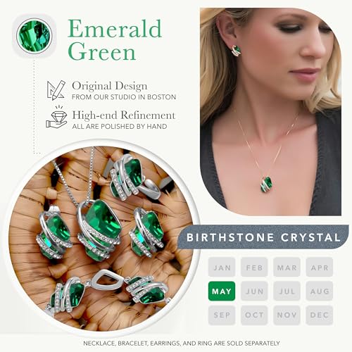 Gifts for Women, Wish Stone Stud Earrings with Birthstone Crystals, 18K Rose Gold Plated or Silver-tone - color: 205-May-Emerald Green-Silvertone