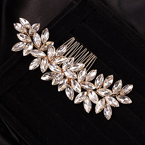 Teyglen Simple Full Rhinestones Wedding Hair Comb - Crystal Hair Pieces Luxurious Accessories for Bride - Bridal Side Hair Combs for Women and Girls (Gold) - color: Gold