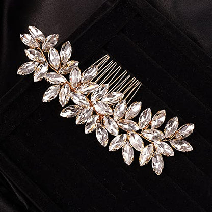 Teyglen Simple Full Rhinestones Wedding Hair Comb - Crystal Hair Pieces Luxurious Accessories for Bride - Bridal Side Hair Combs for Women and Girls (Gold) - color: Gold