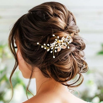 GORAIS Bride Wedding Hair Vine Pearl Bridal Headpieces Leaf Hair Accessories for Women and Girls - color: c-gold