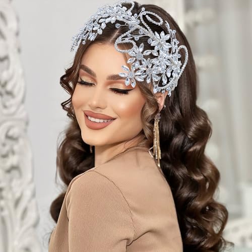 Rhinestone Bride Headband, Wedding Headpiece for Brides, Bridal Hair Accessories(Silver) - color: Silver
