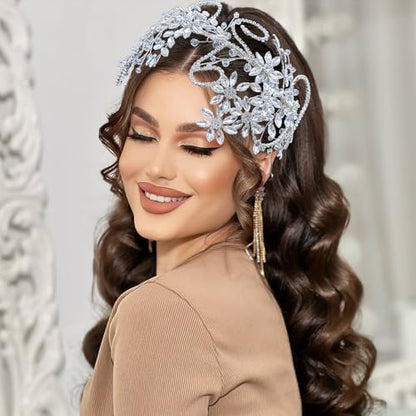 Rhinestone Bride Headband, Wedding Headpiece for Brides, Bridal Hair Accessories(Silver) - color: Silver