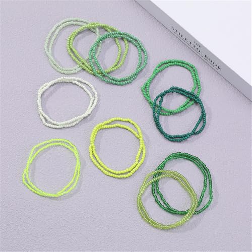 Boho Stackable Seed Beaded Bracelets for Women 18-20Pcs Colorful Handmade Multilayered Rice Bead Bracelet Set Summer Beach Bohemian Jewelry Gift - color: A-Green
