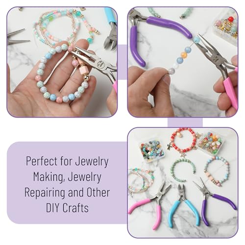 Mr. Pen- Pliers for Jewelry Making, 3 Pack, Chain Nose | Round Nose Pliers Set and Wire Cutter for Beading, Wire Wrapping, Jump Rings, Jewelry Repair, Crafting, DIY - color: Candy Colors