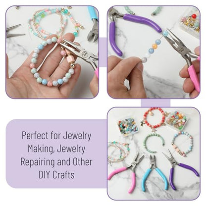 Mr. Pen- Pliers for Jewelry Making, 3 Pack, Chain Nose | Round Nose Pliers Set and Wire Cutter for Beading, Wire Wrapping, Jump Rings, Jewelry Repair, Crafting, DIY - color: Candy Colors