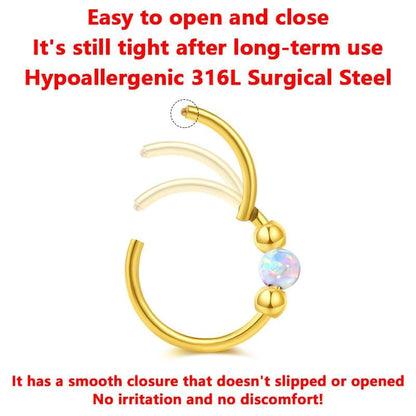 2PCS 18G Opal Cartilage Hoop Earrings, Hypoallergenic Silver Huggie Hoops | 316L Surgical Stainless Steel, 8mm 10mm sizes, hinged closure for easy wear, helix, tragus, conch, nose and daily styling - style: 2Pcs 10mm White Opal/Gold