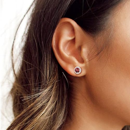 Bestyle 8mm Small Birthstone Earrings for Women with Hypoallergenic Sterling Silver Post,Sparkle Heart/Round Womens Studs Earrings, Great Birthday/Christmas/Anniversary Jewelry for Wife Mother - color: 01. Jan. Garnet-Round