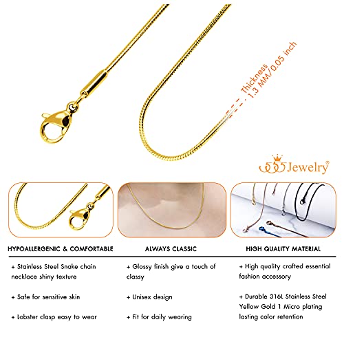 555Jewelry 1.2mm Stainless Steel Snake Chain Necklace for Men & Women, 16-28 Inch - color: Gold