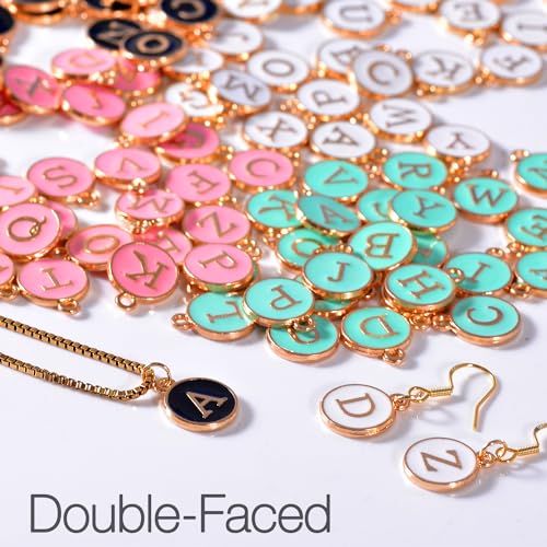 stino 200Pcs A-Z Metal Letter Charms for Jewelry Making, Capital Alphabet Initial Charms - color: 104Pcs Gold Enamel Disc