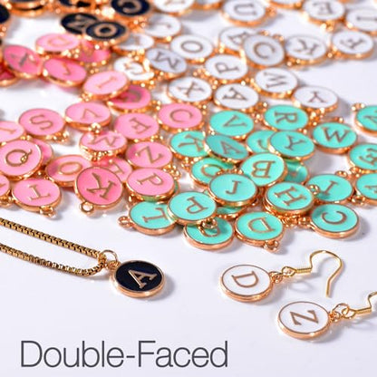stino 200Pcs A-Z Metal Letter Charms for Jewelry Making, Capital Alphabet Initial Charms - color: 104Pcs Gold Enamel Disc