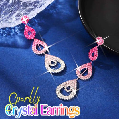 Catery Long Rhinestone Earrings Silver Pageant Earrings Dangling for Women Wedding - color: Hot Pink