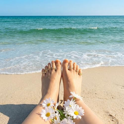 JJUNW 6PCS Toe Rings for Women, Adjustable Band Ring Beach Foot Jewelry Set | Summer Non Tarnish Toe-Rings Open Flower CZ Toe Ring Set Beach Foot Jewelry