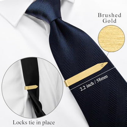 HAWSON Gold Silver Black Rose Gold Tie Clips for Men, Skinny Bars Pins Tacks Set 2.2 Inch for Necktie Suit Accessories - style: 4 Pcs Gold Tie Bars Set