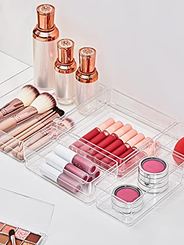 SMARTAKE 13 PCS Drawer Organizer 5-Size Desk Makeup Drawer Organizer Clear | Storage Trays for Makeup with Non Slip Silicone Pads, Jewelries, Utensils in Bedroom Dresser, Office, Kitchen and Bathroom - style: 13 PCS