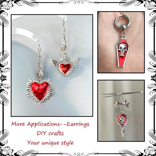 Giata11 Pcs Large Gothic Style Black Cross Skull Tombstone Heart Pendants Goth Halloween Charms for Jewelry Pendants Making DIY Craft Supplies - color: Red