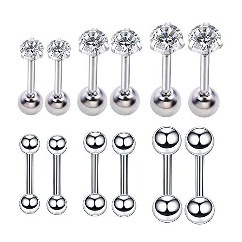 NewZenro Ball 20g Ear Cartilage Helix Surgical Stainless Steel Tiny CZ Studs Earrings Tragus Huggie Barbell Screw Backs Auricle Piercing Jewelry Set 3mm 4mm 5mm