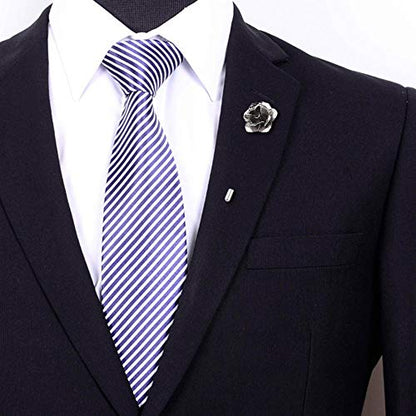 COSMOS Pack of 3 Men's Suit Metal Rose Lapel Flower Pin - color: Silver Tone