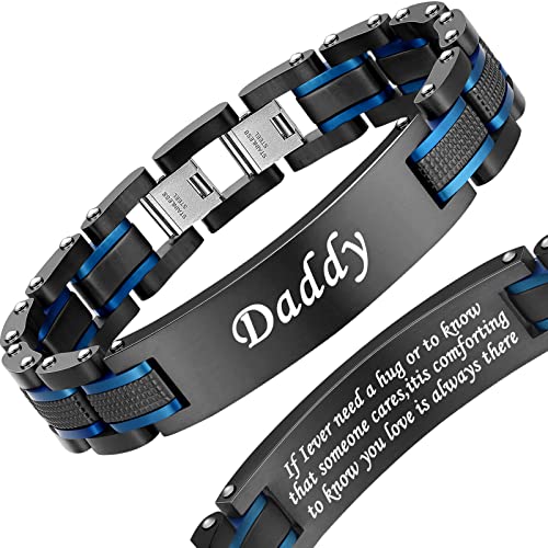 Holizaly Men's Stainless Steel Two Tone Square Link Bracelet, Black and Blue Ion Plated Black - color: blue-black 9