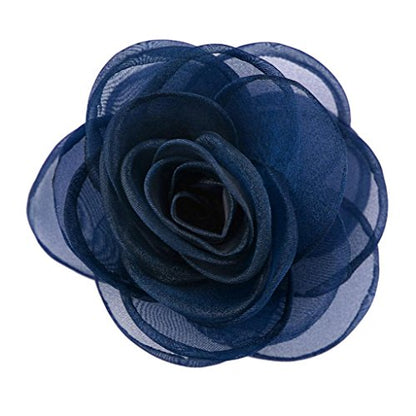 Rose Flower Hair Clips, Brooches, and Pins with Blue Accent | Versatile Floral Accessories for Women - color: Blue