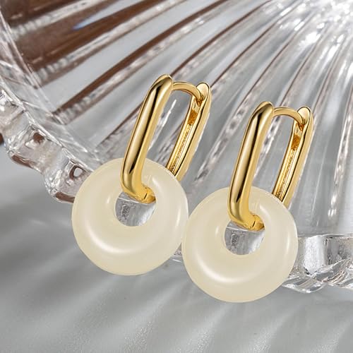 Jade Earrings for Women Chunky Hoop Double Hoop Jade Dangle Earrings Crystal Huggie Jewelry - color: A1:gold white jade earrings