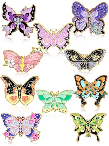 Janinka 10 Pcs Butterfly Enamel Pins Set Cute Spring Badge Back to School Lapel Brooches for Women Backpack Jewelry Gift - style: Elegant Style