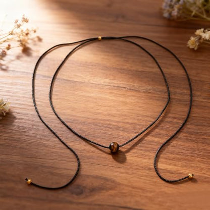 Tiger Eye Brown Wooden Beaded Layered Pendant Necklace for Women Men, Healing Crystal Natural Stone Blessing Women Necklaces Protection Fashion Jewelry Gift - color: Black Brown
