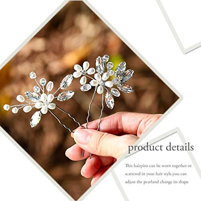 Catery Flower Bridal Hair Pins Pearl Wedding Hair Clips Accessories for Women Pack of 2 (Silver) - color: Silver