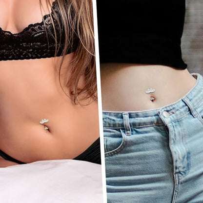 G23 Titanium Belly Jewelry 14G Flat Bottom Floating Belly Button Rings Curved Belly Barbell Navel Ring Belly Piercing 8/10/12/14mm Navel Rings Belly Piercings Jewelry for Women - color: Style4:Gold,4 Horse Eye CZ